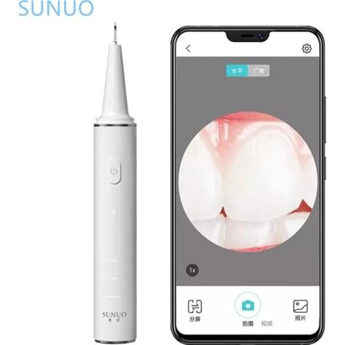 SUNUO Visual Electric Ultrasonic Dental whitener Scaler Teeth Calculus Tartar Remover Smart App 500W HD endoscope Cleaner Tooth