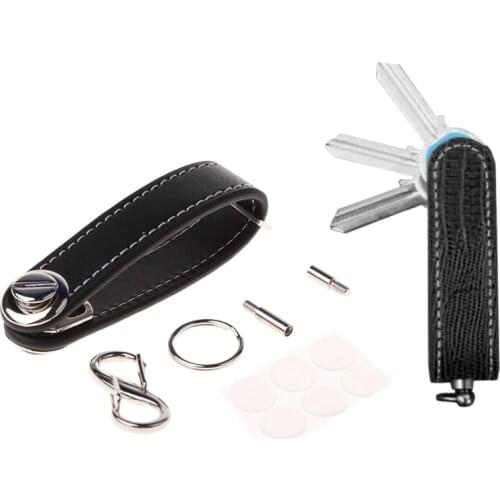 Smart Key Organizer Mini Key Holder Leather Keychain Folding Pocket Up to 16 Key W0YA