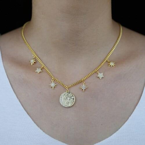High quality european women coin necklace gold color 2020 Christmas gift star signet charm choker chain