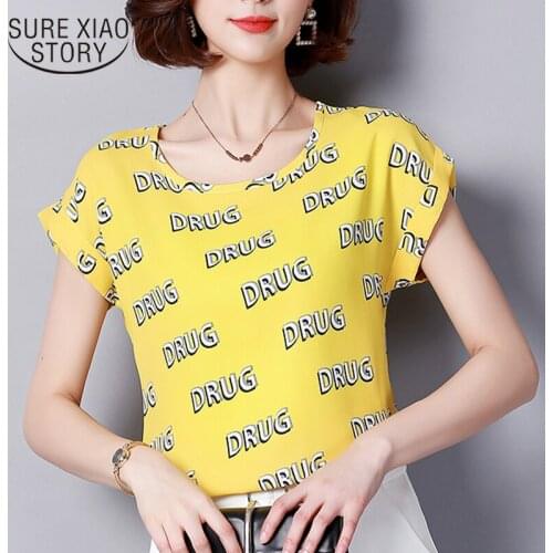 2021 new short sleeved female spring fashion clothing blouses chiffon shirt plus size letter casual yellow women tops D579 30