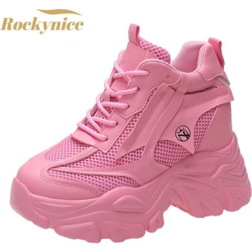 2021 Autumn Women Chunky Sneakers Breathable Mesh Casual Shoe 10cm Wedge Heels Platform Shoes Chaussures Femme Sports Dad Shoes