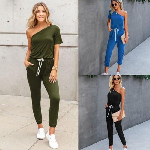 Jumpsuit Women Bodysuit 2021 New Arrival Pure Color The Summer One Shoulder Short Sleeve Women Knitting Jumpsuits ONYLK204S4162