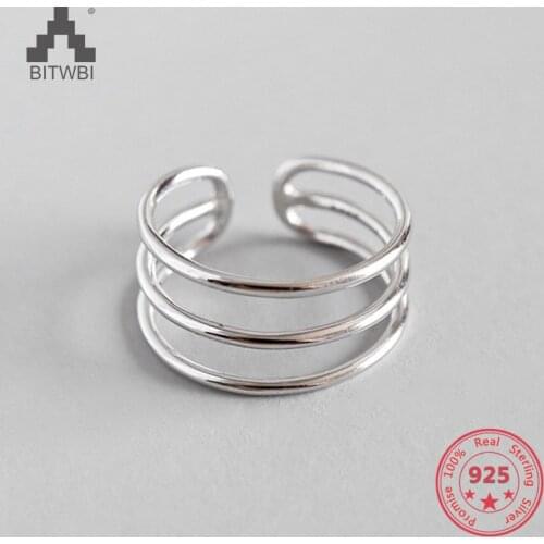 100% S925 Sterling Silver Fashion Personality Simple Three-line Smooth Ladies Open Ring Popular Jewelry Party Gifts For Girl