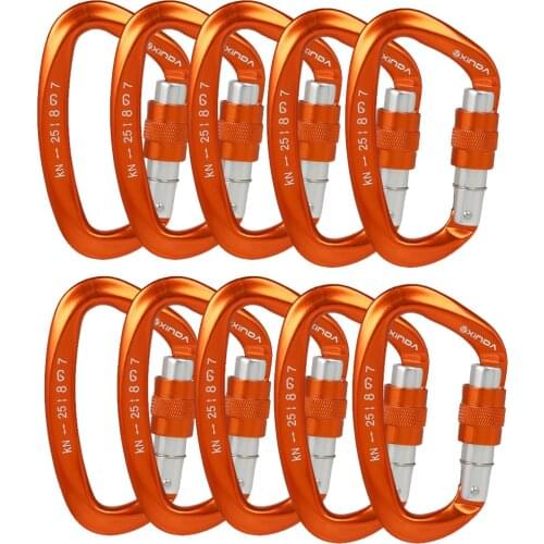 10PC 25kN CE Certified Rock Climbing Carabiner Screw Gate Offset D Shape Climbing Rappelling Buckle Security Safety Master Lock