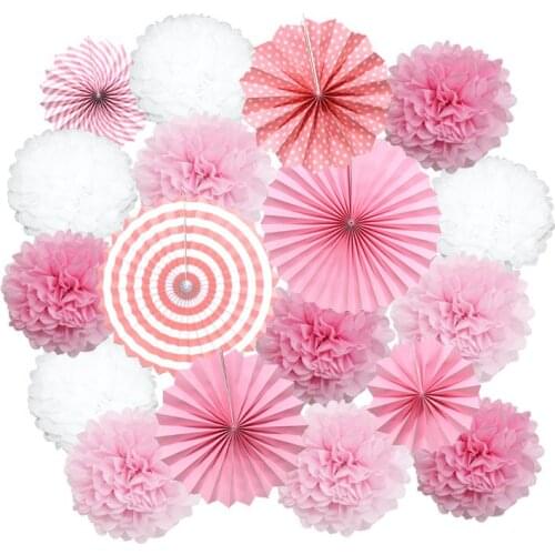18pcs/set Baby Girl Boy Baptism Decor Pink Hanging Paper Crafts Kids Birthday Favor Paper Pompom Wedding Party decoration