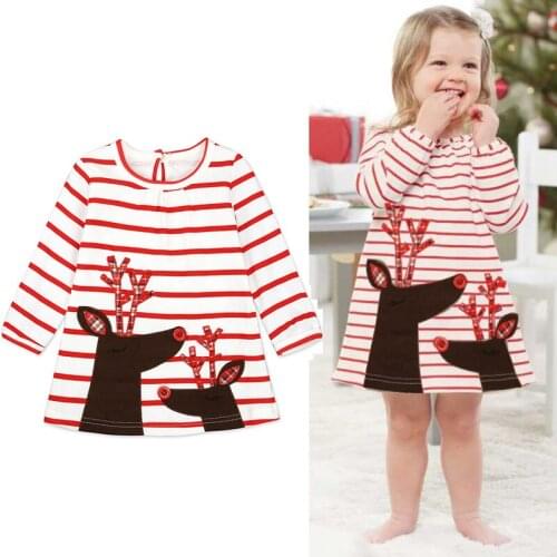 2021 Toddler Baby Girls Long Sleeve Striped Print Dress Kids Dresses Clothes Cute Princess Dresses Girls Autumn Dresses 12M-6Y