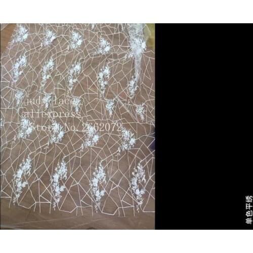 5yards/bag ZC94# White irregular lines embroidery flower pattern lace high-grade fabric used for wedding dress stage