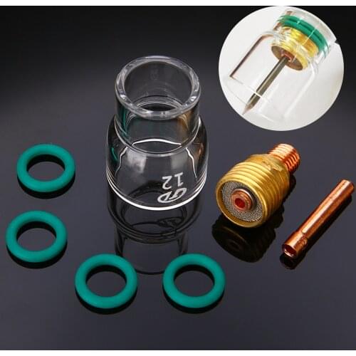 7pcs/set #12 Pyrex Glass Cup Kit Stubby Collets Body Gas Lens TIG Welding Torch For WP-9/ 20/ 25 Welding Accessories