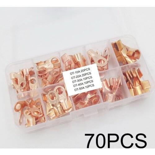 70X Car OT 10A 20A 30A 50A Open Barrel Copper Ring Lug Terminals Wire Connectors