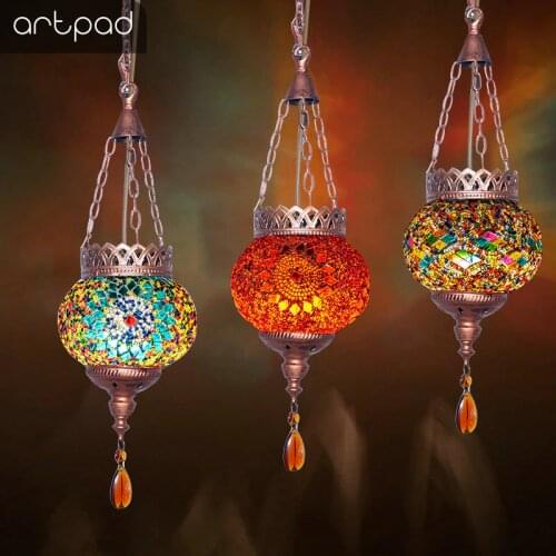 Artpad Bohemia Mediterranean Lighting Turkish Restaurant Pendant Lights 110-220V Moroccan Mosaic Lamp Home LED Bar Hanging Light