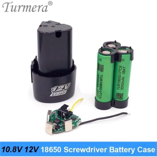 Turmera 3S 10.8V 12V Drill Screwdriver Battery Case Box with 18650 Hoder Brackets 3S 30A BMS Board for Shura Shrika Replace Use