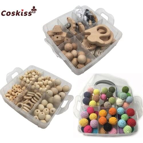 Wood Ring Teether Baby DIY Crafts Set Pacifier Clips Crib Toy Safe And Natural Crochet Bead Teether Necklace Animal Pendants