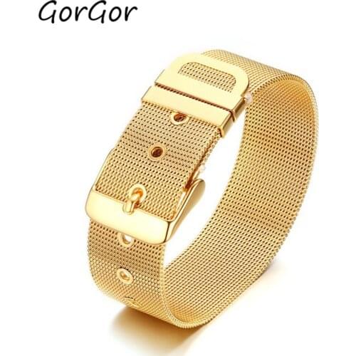 GorGor New Arrivals High Quality 18mm Gold Color Stainless Steel Adjustable Bracelet Strap for Fashion Men Jewelry Gift BR-264