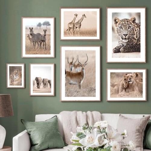 Wild Grassland Animals Canvas Paintings Wall Art Home Decoration Zebra Giraffe Elephant Posters and Prints Modern Wall Pictures