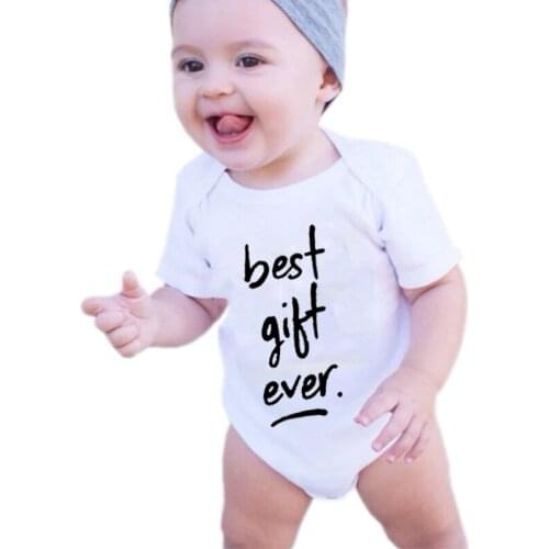 Best Gift Ever Design Newborn Baby Onesies Cotton Letter Print Short Sleeve Baby Boy Girl Bodysuits Toddler Rompers Kids Clothes
