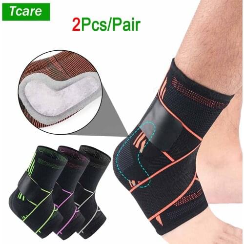 Tcare 2Pcs/Pair Compression Ankle Brace - Medical Grade Provides Support Pain Relief for Sprains Strains Arthritis Torn-tendons