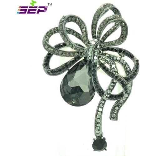 Crystals Rhinestone Brooch Ribbon Broach Pin for Women Jewelry Accessories Birthday Gift 6414