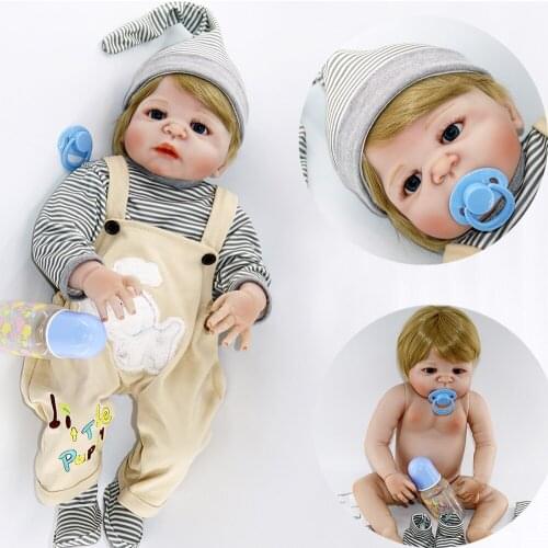 Bebes Reborn boy doll 23"57cm blond hair full vinyl silicone body reborn baby dolls toys for girls child gift can bathe bonecas