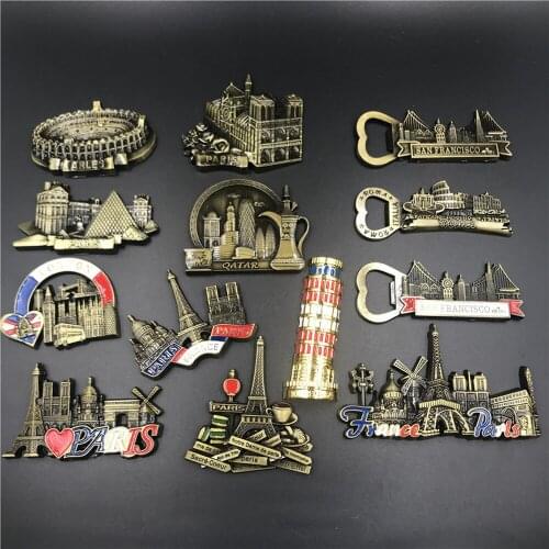 13pcs/lot Metal 3D Fridge Magnet British Italy Rome France USA Qatar Souvenir Paris San Francisco London