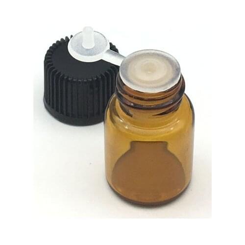 Mini Essential Oil Glass Bottle with Orifice Reducer Siamese Plug Screw Cap Small Sample 2ml Amber Vials