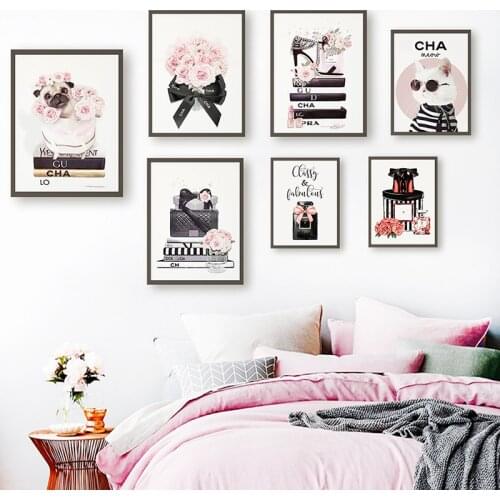 Fashion Book Cat Dog Perfume Flowers With Logo Nordic Posters And Prints Wall Art Canvas Painting Wall Pictures For Home Decor
