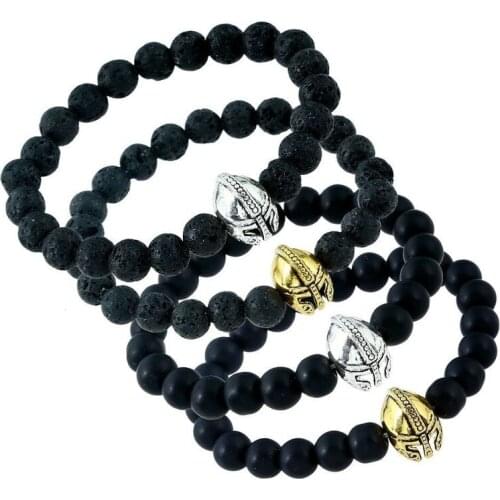 Fashion Women Mens Natural Stone Beads Helmet Charm Beaded Bracelet Cuff Bangle