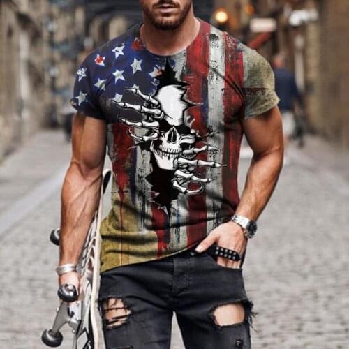 The latest mens skull T-shirts for summer 2021 Retro style printed t shirts round neck breathable all-match t-shirt Streetwear