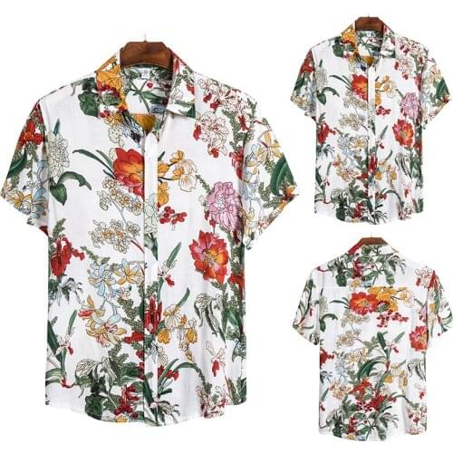 2021 New Mens Floral Shirts Men Hawaiian Camicias Casual Shirt Summer Lapel Printed Short-sleeve Holiday Blouses Tops