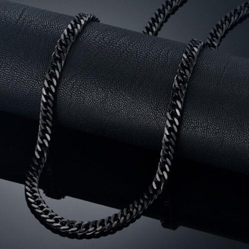 Mens 6.5mm Stainless Steel Black Silver Color Miami Cuban Link Necklace Long Women Bling Hip hop Jewelry Gold Chain 28"