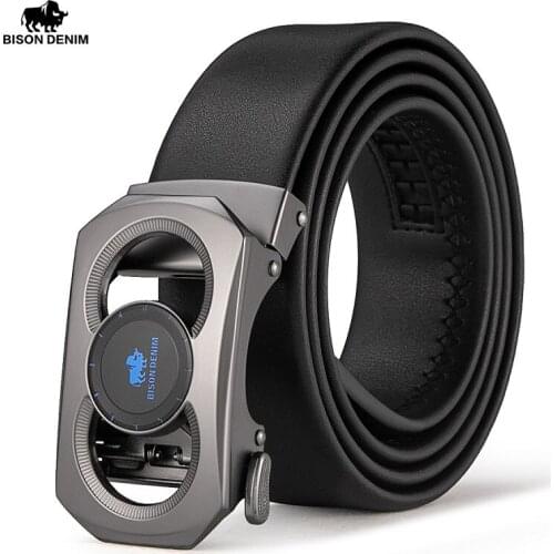 BISON DENIM Genuine Leather Belt Men Top Quality Genuine Luxury Leather Belts for Men,Strap Male Metal Automatic Buckle N71659