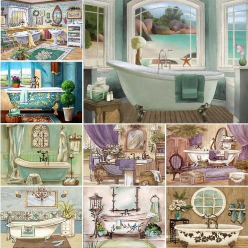 5D DIY Diamond Painting Landscape Cross Stitch Kit Full Drill Embroidery Bathroom Mosaic Art Picture of Rhinestones Home Decor