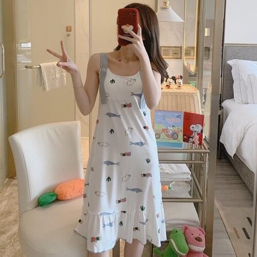 Summer New Vest Nightdress Womens Cartoon Sexy Nightgown Female Thin Korean Princess Sweet Nightwear Home Clothes Sleeopwear