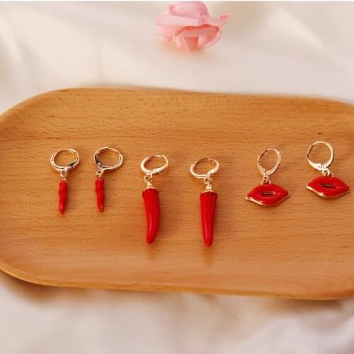 New Unique Red Chili Pepper Lips Fashion Gold Filled Drop earrings for Women Girls Temperament Ear Hoop Dangle Ear Jewelry