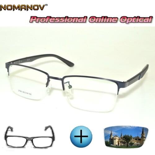 Custom Made Prescription Glasses Optical Photochromic Myopia Reading Glasses Elite Simplicity Half-fim Glasses Frame Men Women