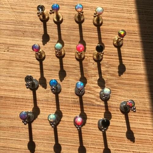 Daith Piercing Stainless Steel 16G Internal Thread 9 Color Opal Trinity Labret Tragus Helix Conch Cartilage Earring Body Jewelry