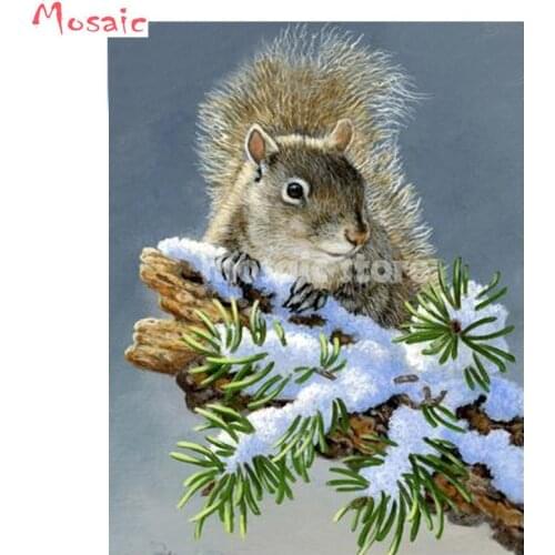 Full 5D Diy Diamond Painting Gray Squirrel Miniature Wildlife painting Diamond mosaic square Rhinestone Diamond Embroidery snow