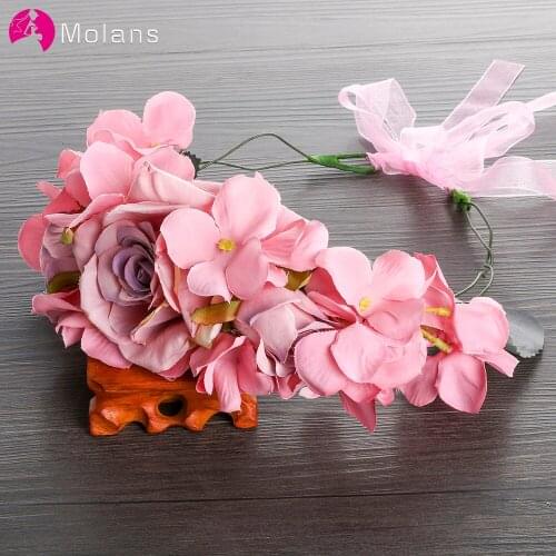 MOLANS Women Wedding Accessories Adjustable Chic Flower Crown Ribbon Flower Halo Woodland Photo Shoot Flower Headband For Lady