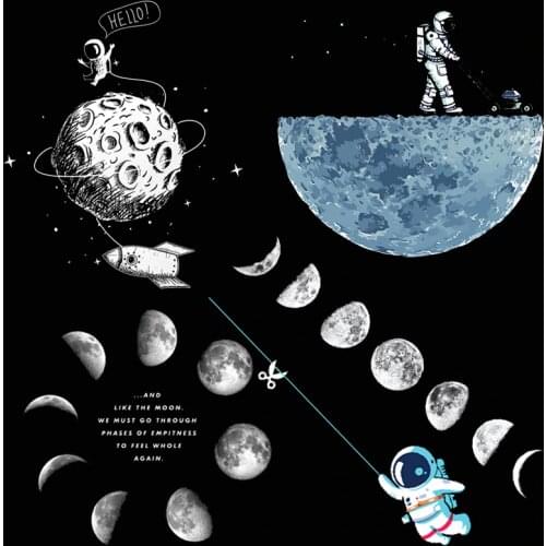 Space travel stickers on clothes iron on transfer for clothing patch t shirt hoodie Stripes astronaut moon press Print transfer