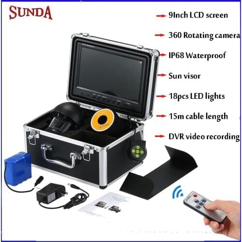 Factory sale directly 360 degree rotating camera Fishing Camera Underwater Camera 18pcs led lights DVR video recording 9"LCD
