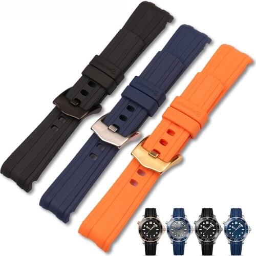 20mm Male Watch Accessories Waterproof Silicone Rubber pin buckle Watch Band Best For Omega watch of SEAMASTER 300 Series Strap