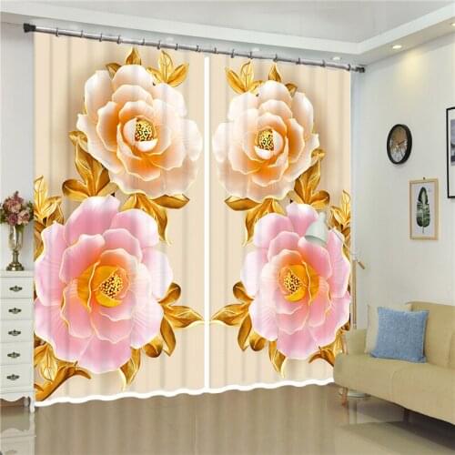 3D Blackout diamond pink blossom flowers wedding Decor Curtains For Bedroom Living Room Drapes Fabric Polyester Set with Hooks