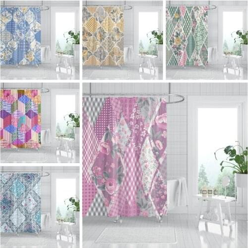 3D Geometric Print Flowers Shower Curtains Polyester Waterproof Bathroom Curtains Home Decoration 180x180cm