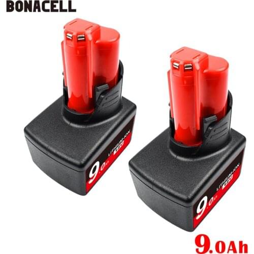 Bonacell 12V 9.0Ah 9000mAh Lithium-ion Replacement M12 Battery for Milwaukee Batteries power tool XC 48-11-2411 48-11-2420 L50