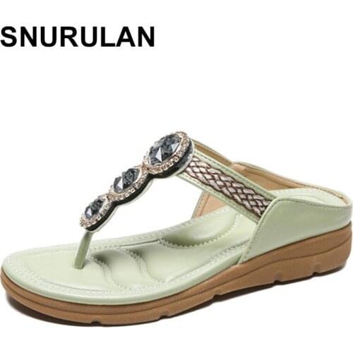 SNURULAN Bohemian Womens Sandals Summer Shoes For Women Flat Shoes Rhinestone Comfort Sandals 2021 New Flip Flops Fashion Femal