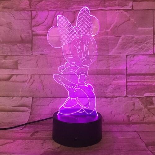 Disney Minnie dolls toys Action Figure Juguets 3D Nightlight Visual Illusion LED 7 color Changing Lamp Toy Doll kids