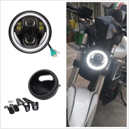 5.75 Inch LED Headlight Projector Halo With 5-3/4 Housing Brackets For Dyna Cafe Racer Bob Suziki Honda Yamaha Kawasaki