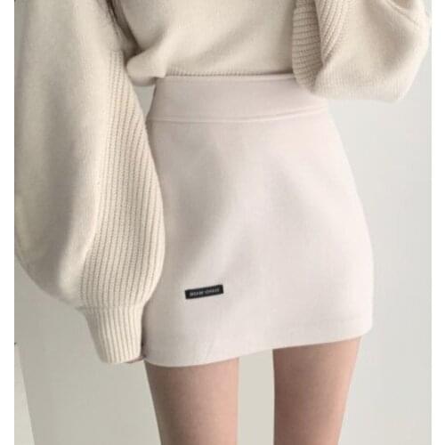 Skirt Autumn and Winter New Korean Version of Pure Color Wild High Waist Bag Hip Skirt A-line Skirt Woolen Short Skirt