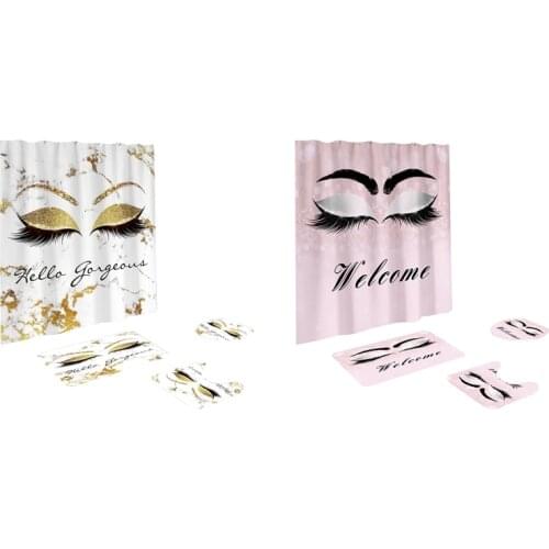 Eyeshadow Printed Bathroom Curtain Flannel Toilet Lid Cover Anti-Slip Soft Carpet Shower Curtain Bath Mats Set
