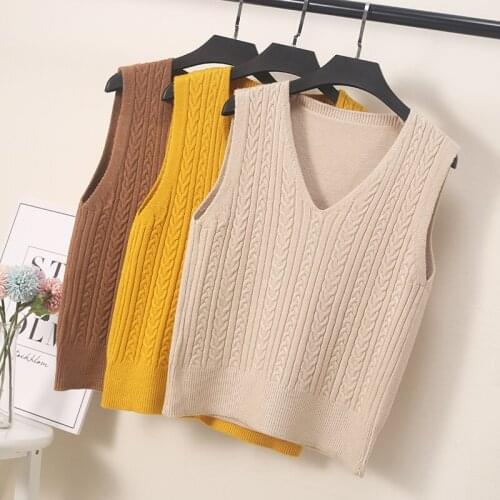 NEW Spring Autumn Wool Sweater Vest Women V-Neck Knitted Vest Female casual tank tops Sleeveless Twist knit pullovers