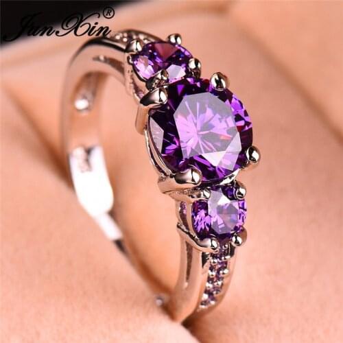 Charm Purple Zircon Wedding Rings For Women Jewelry Silver Color Metal Round Stone Austrian Crystal Ring Female CZ Wholesale